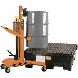 Morse drum palletizers allow a single person to hook onto a heavy drum, then lift it off the floor. Once lifted, the drum can easily be transferred onto a pallet.